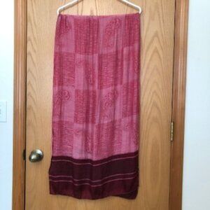 3/$15 Oblong Rayon Scarf Wine Pink Paisley Patterned Border Crinkled Textured